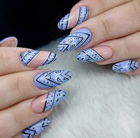 Bandana Nails, Cowboy Nails, Blue Nail Art, Nail Tattoo, Get Nails, Fancy Nails, Mani Pedi, Blue Nails, Bandanas