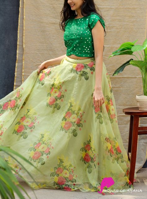 Organza Skirt Top Designs, Floral Organza Long Frocks Indian, Organza Skirt And Crop Top, Silk Crop Tops, Skirt Organza, Boutique Style Dresses, Long Skirt And Top, Long Blouse Designs, Lehenga Saree Design