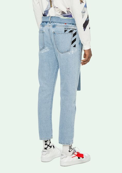 OFF WHITE - Denim 5 Pockets - OffWhite Off White Streetwear, White Streetwear, Dope Clothes, Streetwear Essentials, Exclusive Clothing, Mens Essentials, Dope Outfits, White Denim, Men's Clothing