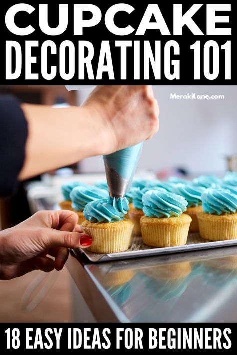 Best Cupcake Decorating Frosting, Cupcake Piping Frosting Recipe, Cupcake Decor For Men, 1m Cupcake Decorating, Ideas To Decorate Cupcakes, Sultan Tip Cupcakes, Easy Decorating Cupcakes, Iced Cupcakes Ideas, Cupcake Decorating Tips And Tricks