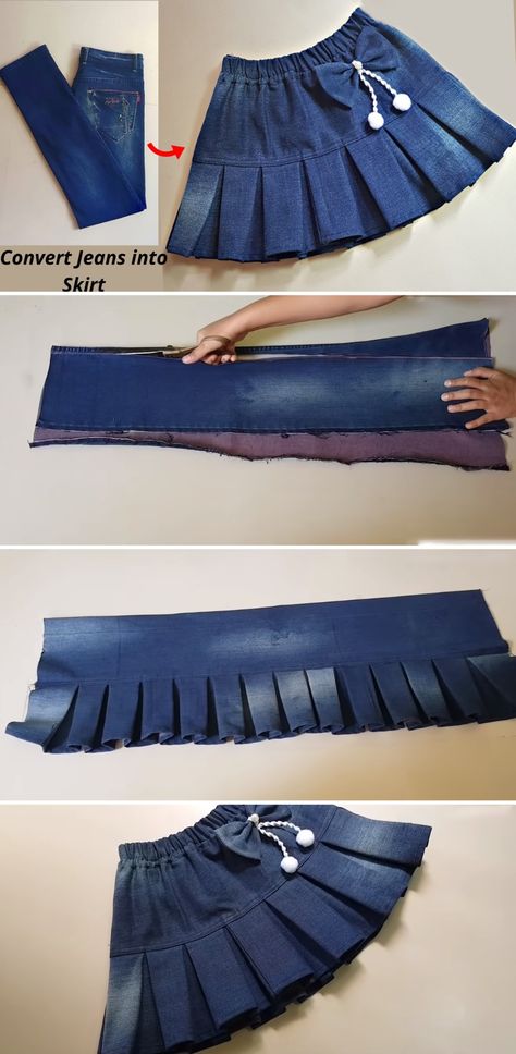 Outfit Sewing Ideas, Convert Jeans To Skirt, Skirt From Jeans Diy, Sewing Projects Skirt, How To Sew A Skirt, Jean Sewing Projects, Jeans Into A Skirt, Upcycle Clothes Ideas, Repurpose Jeans