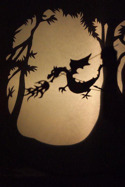 Shadow Puppets by susanvg, via Flickr Puppetry Theatre, Puppet Stage, Shadow Theatre, Dragon Silhouette, Puppet Theater, Shadow Art, Shadow Play, Shadow Puppets, Medieval Art