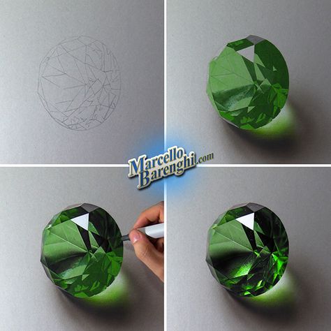 Drawing Emerald on Behance Diamond Drawing Tutorial, Marcello Barenghi, Colored Pencil Artwork Ideas, Colored Pencil Art Projects, Gem Drawing, Copic Drawings, Color Pencil Sketch, Prismacolor Art, Hyper Realistic Paintings