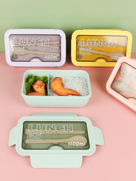 Multicolor  Collar  Plastic  Single-Layer Lunch Boxes Embellished   Kitchen & Dining Kitchen Essentials List, Adult Lunches, Cute Lunch Boxes, Lunch Box Containers, Eat Salad, Cutlery Set, Bento Box, Kitchen Essentials, Kitchen Stuff