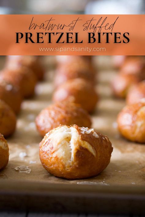 Stuffed Pretzel Bites, German Pretzels, Beer Cheese Fondue, Bavarian Pretzel, Beer Mustard, Pretzel Dogs, Bratwurst Recipes, German Sausage, Baking Soda Bath