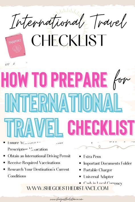 International travel is an exciting opportunity - but don't forget to do these essential tasks before going abroad! Discover international travel tips and essentials in this guide, as well as a printable international travel checklist you can use to check off items as you organize your trip! International Checklist Travel, Checklist For International Travel, Travel Essentials International, International Travel Essentials List, Uk Travel Tips, International Flight Essentials, International Travel Packing Checklist, Traveling Abroad Checklist, International Packing List