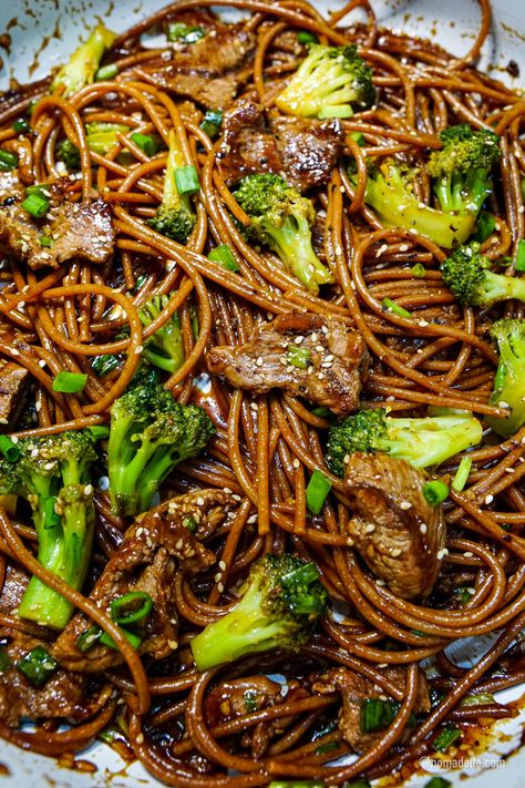 This Beef and Broccoli Pasta Noodles is an easy, pasta take on the classic take-out stir fry. Steak Bites And Noodles, Beef And Broccoli Egg Noodles, Beef And Broccoli Pasta, Steak And Noodle Stir Fry, Beef Brocolli Noodles, Beef Broccoli Noodles, Beef And Brocolli Ramen Noodles, Ground Beef Noodles, Make With Ground Beef