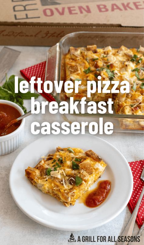 Are you ready for something new and delicious to start off the day? This Leftover Pizza Breakfast Casserole is so much fun. The best part is that you're actually using a leftover pizza and just turning that into a larger heartier breakfast. It couldn't be easier to do. Pizza Frittata, Recipe With Eggs, One Dish Recipes, Pizza Breakfast, Leftover Breakfast, Egg Pizza, Breakfast Egg Casserole, Breakfast Casserole Recipe, Leftover Pizza