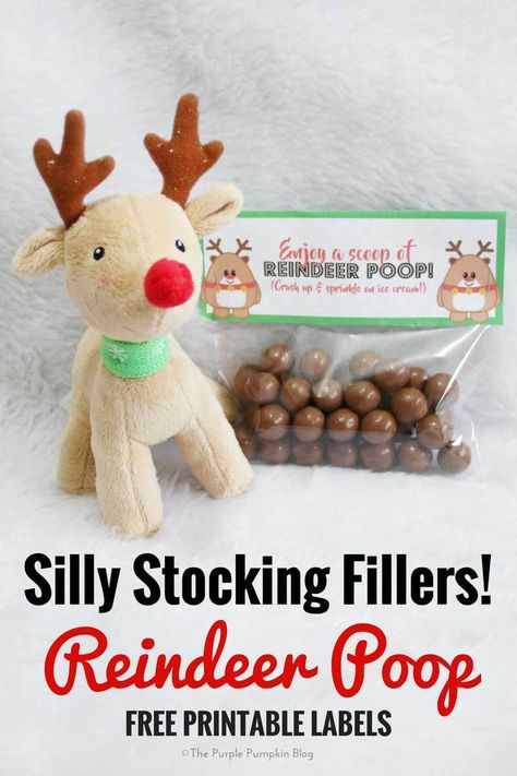 Silly Stocking Fillers! Reindeer Poop - Free Printable Labels Reindeer Poop, Reindeer Noses, Christmas Rudolph, Holiday Appetizers Easy, Chocolate Malt, Christmas Crafts For Kids To Make, Easy Cream, Labels Printables Free, Bag Toppers