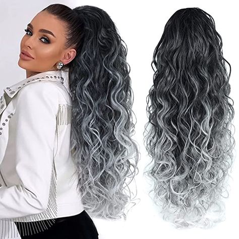 Gray Ponytail For Black Women, Silver Ponytail, Grey Ponytail, Silver Hair Ponytail, Diy Ponytail Extension Black Hair, Gray Clip In Hair Extensions, Clip In Ponytail Extensions, Perfect Ponytail, Drawstring Ponytail