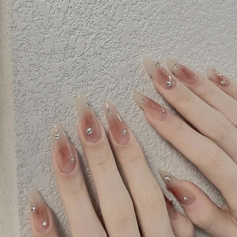 Simple Glam Nails, Asian Acrylic Nails, Korean Glass Nails, Coco Nails, Asian Nails, Blush Nails, Pretty Gel Nails, Soft Nails, Jelly Nails