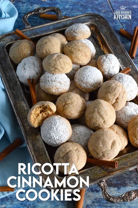 Ricotta is baked into these Ricotta Cinnamon Cookies to help keep them soft and fresh. Even though at first glance these cookies might look rather plain and boring, their flavour is tremendous! Perfectly light, airy, and cinnamon-y, it's hard to eat just one of these delicious treats! #ricotta #cookies #cinnamon #soft #moist Ricotta Cheese Cookies Recipes, Ricotta Icing, Ricotta Cookies Recipe, Italian Ricotta Cookies, Cookies Cinnamon, Ricotta Cookies, Ricotta Recipes, Italian Pastries, Cinnamon Cookies