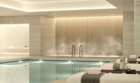 Indoor Cold Plunge, Luxury Hotel Pool, Cold Plunge Pool, Endless Swimming Pool, Pool Room Ideas, Barn Pool, Arabic Interior Design, Indoor Pool Design, Piscina Interior