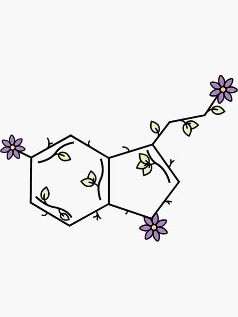 Cute Science Drawings, Serotonin Quotes, Chemistry Art Design, Serotonin Sticker, Serotonin Molecule Art, Serotonin Tattoo, Chemistry Tattoo, Molecule Art, Pharmacy Art