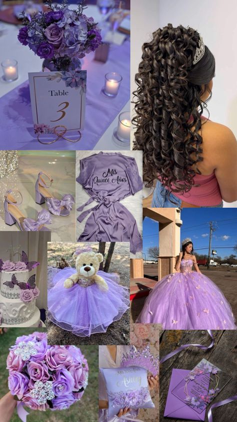 Quinceanera Purple Theme, Lavender Quince Dress, Cute Quinceanera Dresses, Purple Quinceanera Theme, Purple Sweet 16, Rapunzel Wedding, Lavender Quince, Sweet 15 Party Ideas Quinceanera, Quince Themes