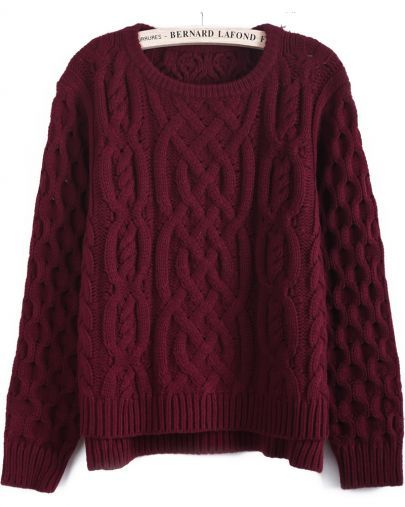 wine red long sleeve cable knit sweater. Preppy Clothes, Hem Sweater, Cooler Look, Red Long Sleeve, Mode Inspiration, Sweater Weather, Wine Red, Pretty Things, Autumn Winter Fashion