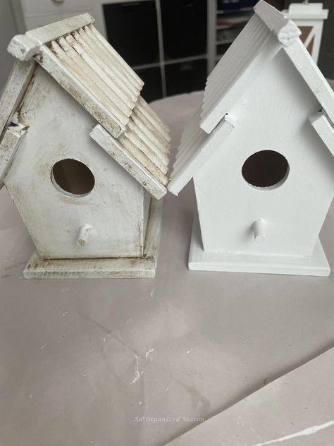 Transform Plain Birdhouses & Lanterns Into Beautiful DIY Wood Christmas Ornaments - An Organized Season Xmas Bird Houses, Birdhouse Christmas Village, Christmas Birdhouses Ideas, Diy Wood Christmas Ornaments, Christmas Birdhouse, Barn Birdhouses, Birdhouses Ideas, Wood Christmas Ornaments, Wood Christmas