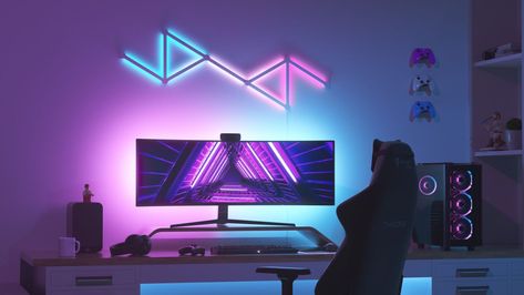 Nanoleaf Lines, Nanoleaf Designs, Lady Cave, Aesthetic Gaming, Content Studio, Trading Desk, Music Visualization, Joinery Design, Tv Backlight