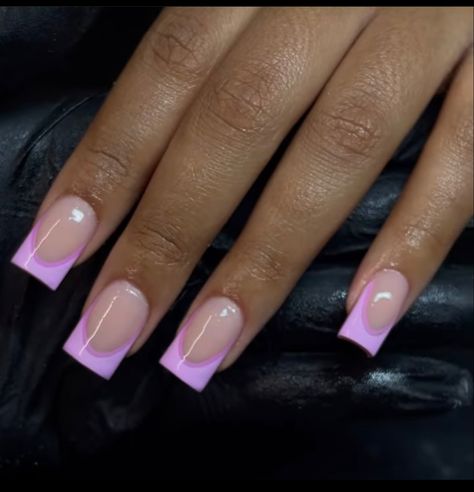 Lavender Acrylic Nails French Tip, Short Set Acrylic Nails Black Women, Birthday Nails Medium Length Purple, Purple Frenchies Nails, Pink And Purple Nails French Tip, Short Purple Acrylics, Purple French Tips Toes, Purple Nails Inspo Short, Light Purple French Tip Nails Square