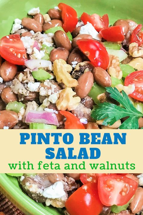 Salad With Walnuts And Feta, Pinto Bean Salad, Bean Protocol Recipes, Easy Bean Salad, Nutritious Salads, Salad With Walnuts, Noodles Vegetables, Pinto Bean Recipes, Bean Salad Recipe