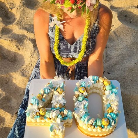 Tropical boho, tropical chic, beach themed, ocean colors, celebration cake. Beach Themed Number Cake, 50th Birthday Beach Theme, 40th Birthday Beach Theme, Summer Party Cake, Beach Birthday Cake, Beach Theme Birthday, Birthday Themes For Adults, Beach Themed Cakes, Beach Birthday Party