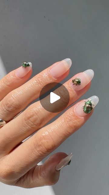 Betina R. Goldstein on Instagram: "Beetle 🪲 Hand-painted and sculpted beetle nail art inspired by @oliviainflowers @dauphinette.nyc dress “Dauphinette” from the @metmuseum exhibition" Bettina Goldstein Nails, Beetle Nail Polish Ideas, Gel Nails Beetles, Beetle Nail Art, Beetle Nails, Beetle Nails Kit, Beetles Nail Tips, Beetle Ring, Manicure