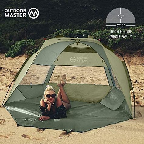 AmazonSmile: OutdoorMaster Pop Up 3-4 Person Beach Tent X-Large - Easy Setup, Portable Beach Shade Canopy Folding Sun Shelter with UPF 50+ UV Protection Removable Skylight Family Size - Blue: Garden & Outdoor Beach Shade Canopy, Beach Canopy Tent, Pop Up Beach Tent, Two Person Tent, Beach Canopy, Beach Shade, Sun Shelter, Festival Camping, Shade Canopy