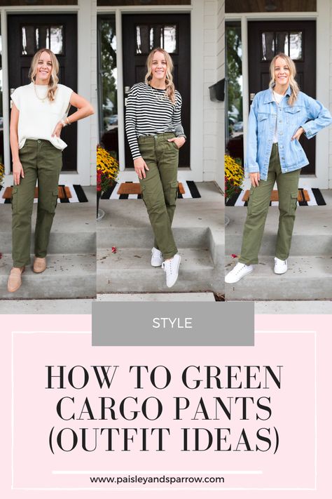 Green Pattern Pants Outfit, Womens Olive Green Pants Outfits, Green Cargo Pants Outfit For Work, What To Wear With Army Green Cargo Pants, Sage Cargo Pants Outfit, Green Olive Cargo Pants Outfit, Shoes For Cargo Pants Outfit, Army Green Linen Pants Outfit, Green Cargo Joggers Outfit Women