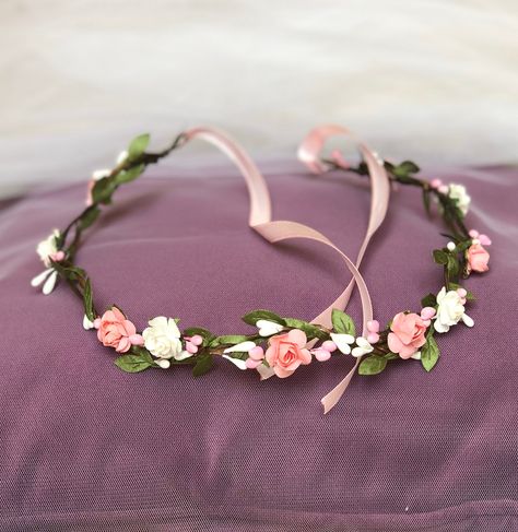 Infant Flower Crown, Boho Flower Crown Kids, Pink Floral Headband With Flower Decoration, Pastel Flower Girl Crown, Pink Pearl Flower Crown, Flower Headband Wedding, Flower Head Wreaths, Bridal Flower Headband, White Flower Crown