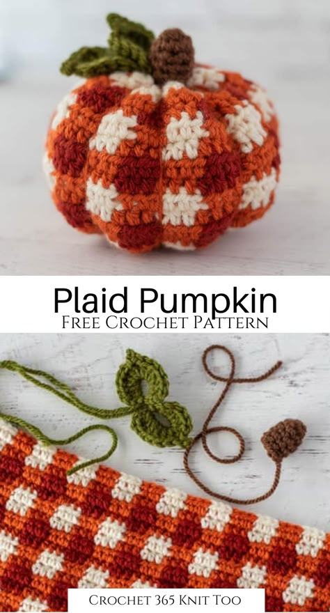 Crochet Fall Decor, Crochet Autumn, Mochila Crochet, Plaid Crochet, Autumn Crochet, Crochet Pumpkins, Plaid Pumpkin, Fall Crochet Patterns, Crochet Holiday