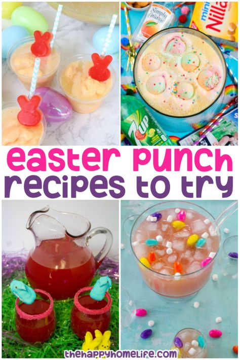 Get ready for spring with these tasty Easter punch recipes. They're perfect to serve at your next party or gathering and will be enjoyed by all! If you're looking for something light, fruity, and refreshing - these can't-miss drinks should suit the bill. From classic lemonade punch to sweet fruit infusions, we've got it covered this year. Easter Cocktails For Kids, Easter Punch With Alcohol, Punch For Easter, Easter Punch For Kids, Easter Drinks Non Alcoholic, Easter Drinks For Kids, Easter Punch Recipes Non Alcoholic, Easter Drink Ideas, Easter Cocktails Recipes