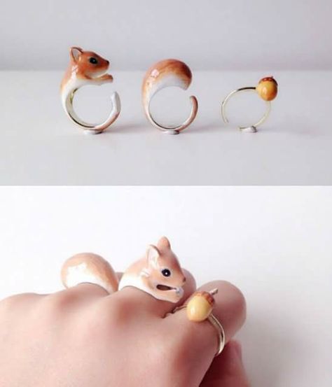 Fimo Ring, Trio Ring, Tanah Liat, Cute Squirrel, Animal Rings, Cute Rings, Animal Jewelry, Clay Crafts, Bangkok