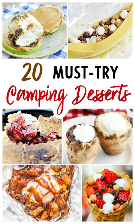 20 of the Best Scrumptious Campfire desserts - My Turn for Us Oven Desserts, Dutch Oven Desserts, Camping Checklist Printable, Camping Dessert Recipes, Campfire Snacks, Campfire Desserts, Camping Desserts, Camping Breakfast, Camping Dinners