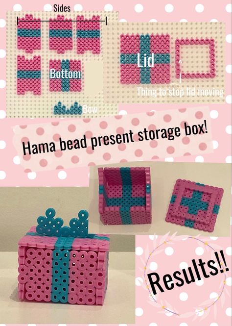 How To Make A Box Out Of Perler Beads, Perler Bead Containers, Hama Beads Gifts Ideas, Perler Bead Box Pattern, Melted Bead Crafts, Hamma Beads Ideas, Pixel Beads, Easy Perler Beads Ideas, 3d Perler Bead