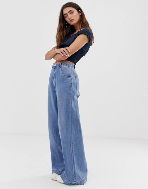 Denim Pants Outfit, Wide Leg Outfit, Wide Leg Jeans Outfit, Outfit Jeans, Waist Jeans, Jeans Outfit, Wide Legs, Looks Vintage, Baggy Jeans