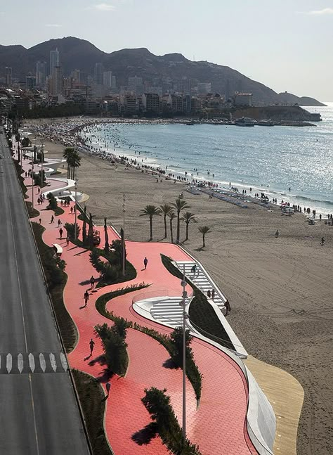 Benidorm Seafront / OAB Benidorm Spain, Spain Design, Public Space Design, Urban Landscape Design, Landscape And Urbanism, Landscape Architecture Design, Urban Park, Urban Furniture, Benidorm