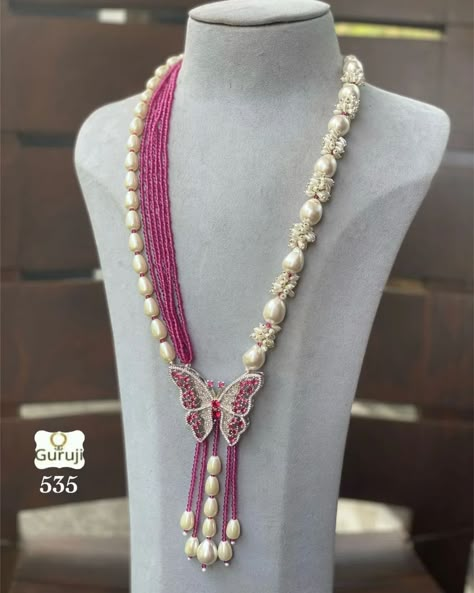 Moti Mala Design Jewellery, Mala Design Jewellery, Beads Jewellery Designs Ideas, Moti Set Design, Moti Necklace Design, Kundan Necklace Simple, Beads Mala Designs, Mala Design, Moti Necklace