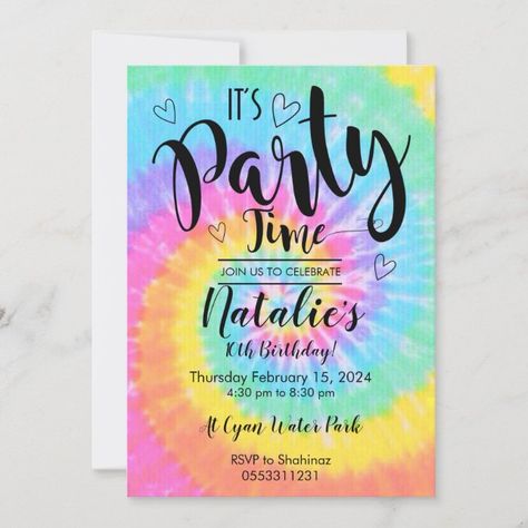 Create your own Invitation | Zazzle Tie Dye Invitations, Tie Dye Party Invitations, Tie Dye Party Ideas, Tie Dye Birthday Party Ideas, Tye Dye Party, Tie Dye Birthday Party, 10th Birthday Invitation, Tie Dye Birthday, Tie Dye Party