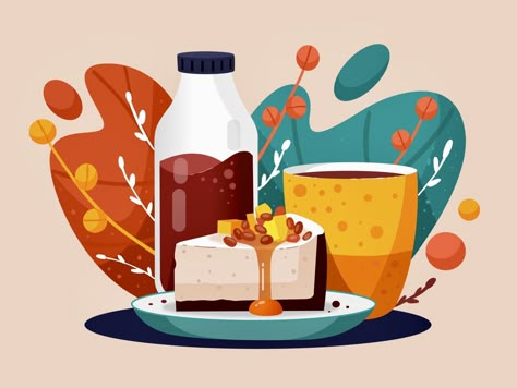 Dessert Illustration Graphics, Food Illustration Art Graphics, Cool Illustration Art, Flat Art Illustration, Illustrator Projects, Flat Illustration Design, Vector Food Illustration, Dessert Illustrations, Illustrator Designs