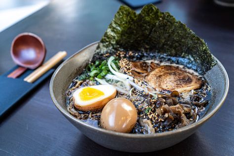 Black Garlic Soup, Black Garlic Tonkotsu Ramen Recipe, Black Garlic Oil Ramen, Black Garlic Ramen Broth, Black Garlic Oil Recipe, Black Garlic Ramen Recipe, Sauce For Ramen, Black Garlic Ramen, Black Garlic Oil