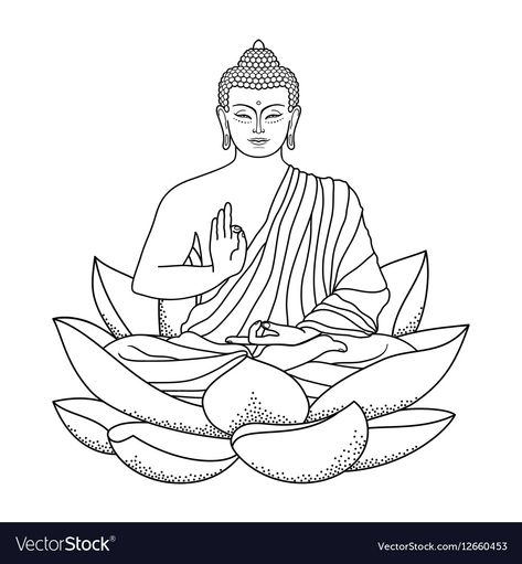 Buddha Sitting On Lotus, Buddha On Lotus, Lotus Vector, Buddha Drawing, Buddha Tattoo Design, Buddha Art Drawing, Buddha Tattoos, Buddhist Symbols, Buddha Tattoo