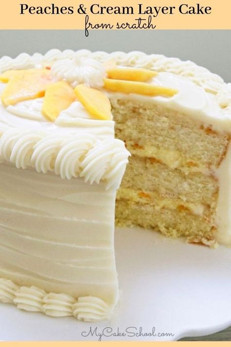 This Moist Peaches and Cream Layer Cake is always a crowd pleaser! Perfect for summer parties! #peachcake #cakerecipes #layercake Peach Cake, Brownie Desserts, Summer Cakes, Peaches And Cream, Oreo Dessert, Orange Creamsicle, Peach Recipe, Dessert Bar, Peaches Cream