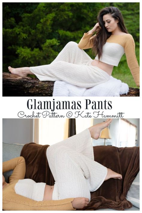 Women's Long Glamjamas Pants Crochet Patterns Crochet Long Pants Pattern Free, Crochet Long Pants, Crochet Beach Pants Pattern Free, Crochet Robe Pattern Free, Crochet Lounge Set Pattern, Crochet Lounge Pants, Crochet Pants Pattern Free, Crochet Bottoms Pattern, Crochet Pajamas