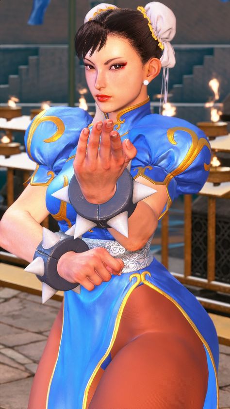 Street Fighter 6 Chun-Li classic costume Chun Li Official Art, Chun Li Pose Reference, Chin Li Street Fighter, Chun Li Street Fighter Cosplay, Sf6 Chun Li, Chun Li Makeup, Street Fighter 6 Chun Li, Chun Li Street Fighter Icon, Chun Li Aesthetic