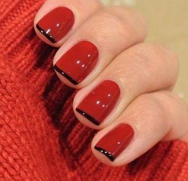 Red Nails Black French Tip, Black Nails With Red French Tip, Black And Red French Nails, Red Nails With Black French Tip, Red Nails With Black, Black French Tip, Black Manicure, Black French Tips, Manicure Tips