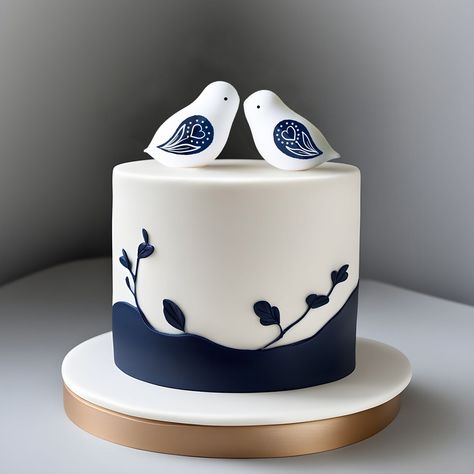 Birds Wedding Cake Topper Bride and Groom Figurine | Love Birds Cake Topper | Cute Minimalist Wedding Cake Topper | Navy Blue Birds Decor Cake Bird Theme, Fondant Bird Cake Topper, Cake With Birds And Flowers, Wedding Cake Birds, Bird Cake Topper Wedding, Bird Cake Toppers, Bird Cakes, Wedding Cake Topper, Green Wedding Invitations