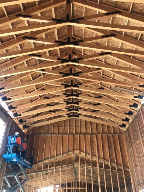 White Wash Ceiling, Fish Camp House, Small Barn Ideas, Large Corbels, Chapel Interior, Architecture Plants, Scissor Truss, Roof Rafters, Timber Trusses