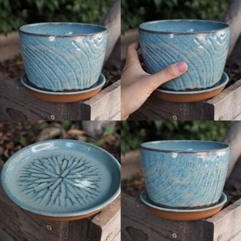 Amaco Blue Rutile, Blue Rutile Glaze, Glaze Designs, Pottery Painting Ideas Easy, Blue Rutile, Pattern Packaging, Handmade Ceramic Planters, Plant Saucer, Pottery Inspo