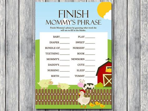 Farm Baby Shower Theme, Baby Animal Name Game, Baby Animal Names, Animal Baby Shower Games, Farm Baby Shower, Baby Shower Wishes, Baby Word Scramble, Animals Baby Shower, Farm Baby