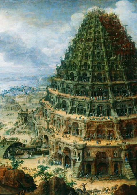 Marten van Valckenborch the Elder. Detail from The Tower of Babel, 1595. The Tower Of Babel, Divina Commedia, Ancient Babylon, Tower Of Babel, Bible Pictures, Fantasy City, Fantasy Places, Historical Art, Mesopotamia